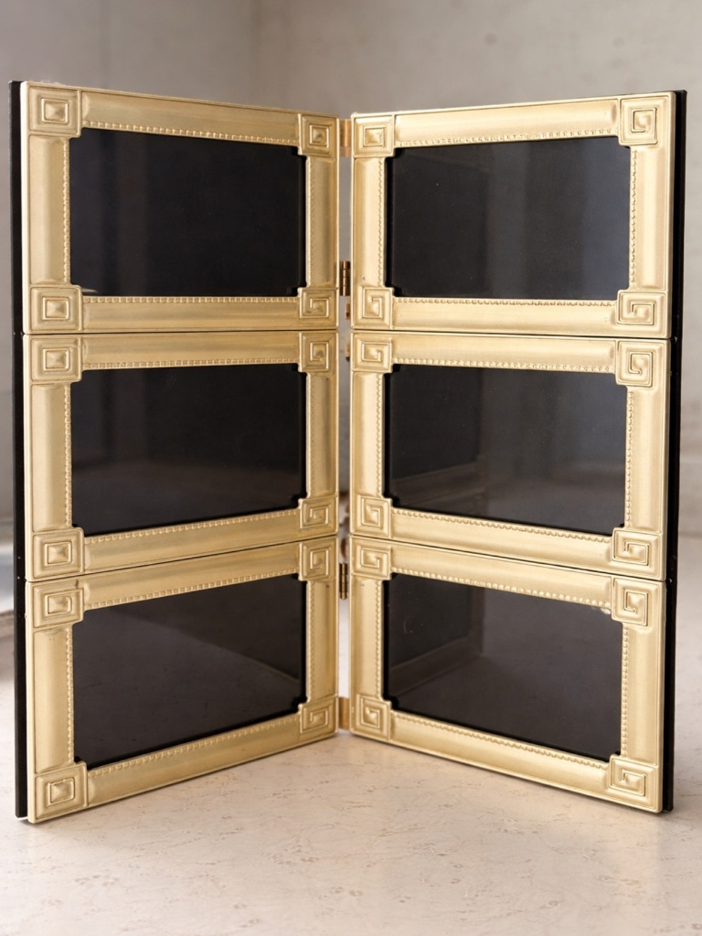 Vintage 6 Opening Hinged Folding Photo Frame Gold Greek Key Collage PicFrame 5x3